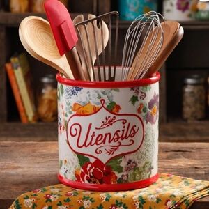 Red Floral Utensils Crock - Utensils